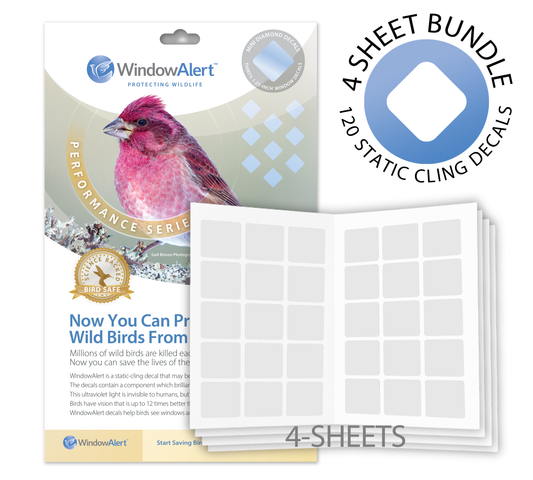 [Design: Mini Diamond] Prevents bird strikes on glass windows using UV technology. Made in the USA. 4-sheet bundle