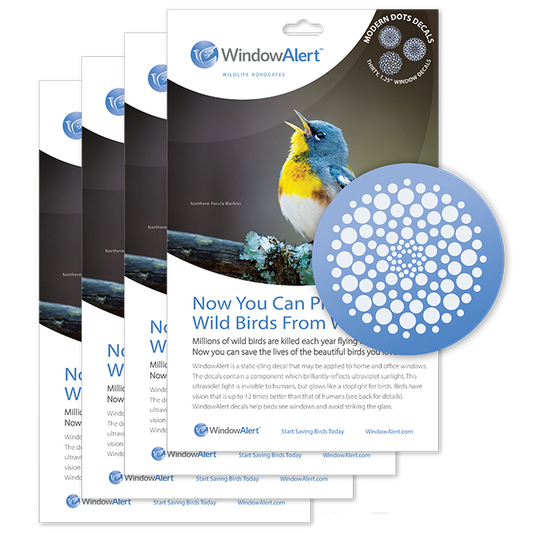 [Design: Modern Dots]  Prevents bird strikes on glass windows using UV technology. Made in the USA. 4 pack
