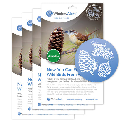 [Design: Pinecone] Prevents bird strikes on glass windows using UV technology. Made in the USA. Blemished 4-pack